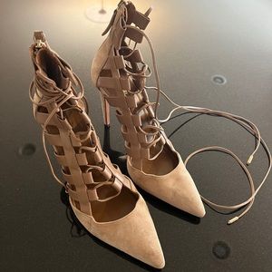 AQUAZZURA LACE UP SUEDE NUDE